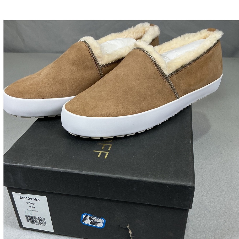 Rebecca Minkoff Sofia Suede Faux Fur Lined Slip On Loafers Taupe Size 9 NIB